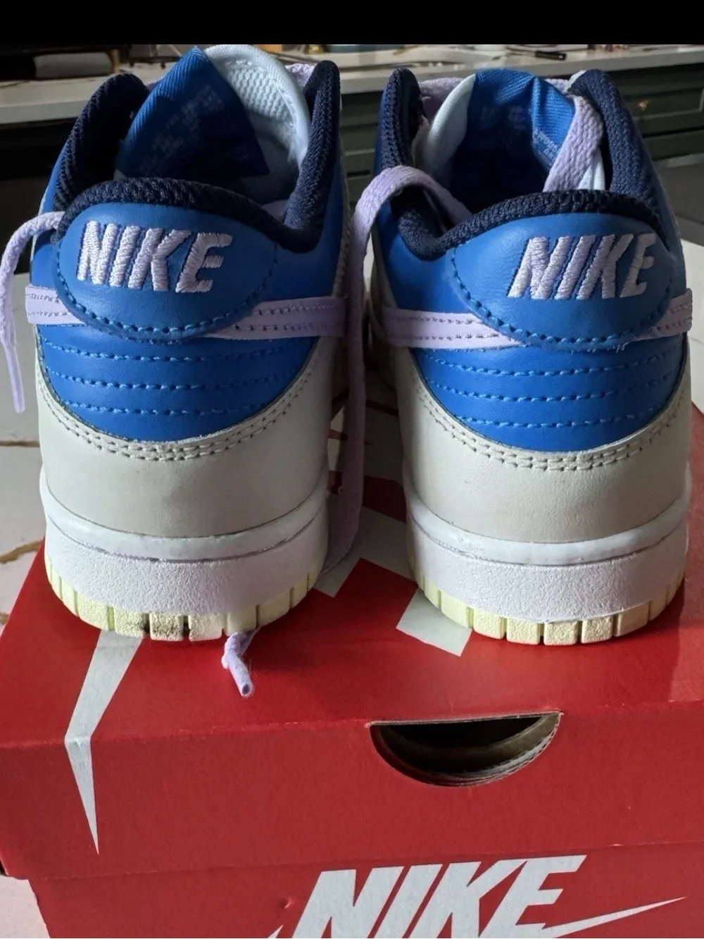 Nike Dunk Low, Tan/Purple/White, Size 6Y